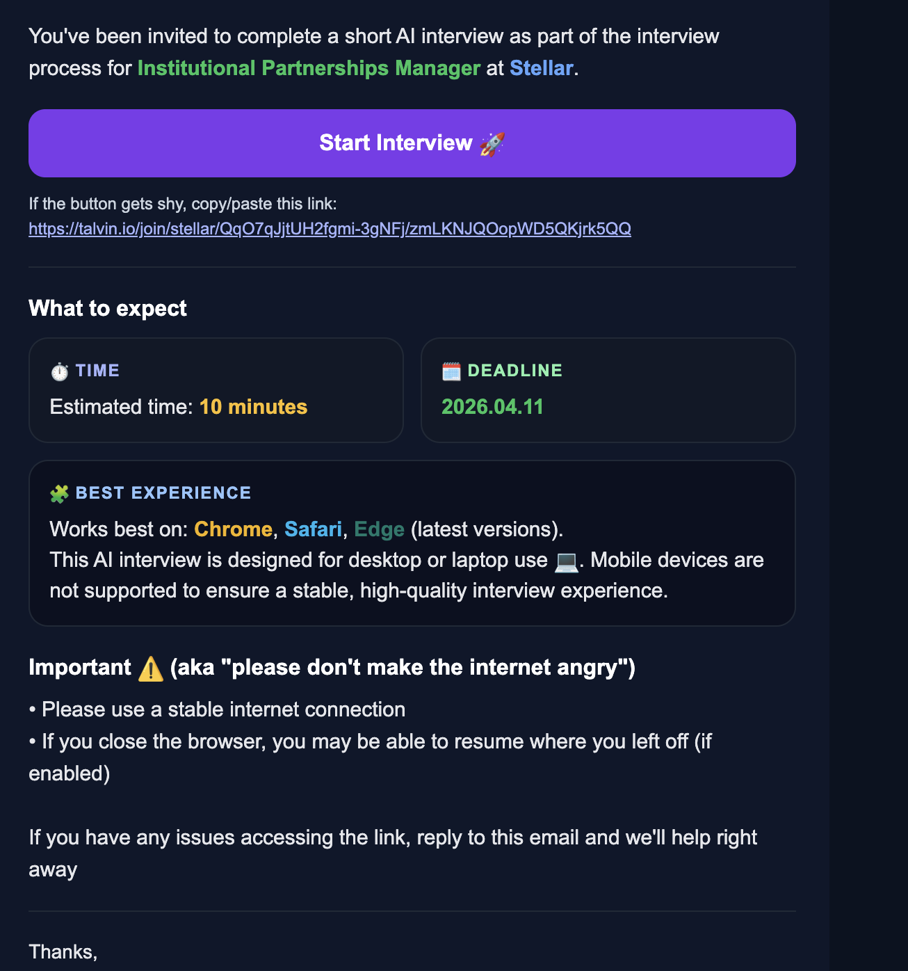 Interview invitation